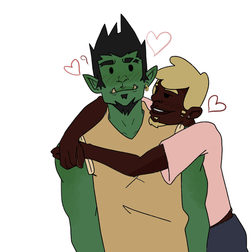 A self indulgent drawing of Urghash and Bobbie, two of my OCs
