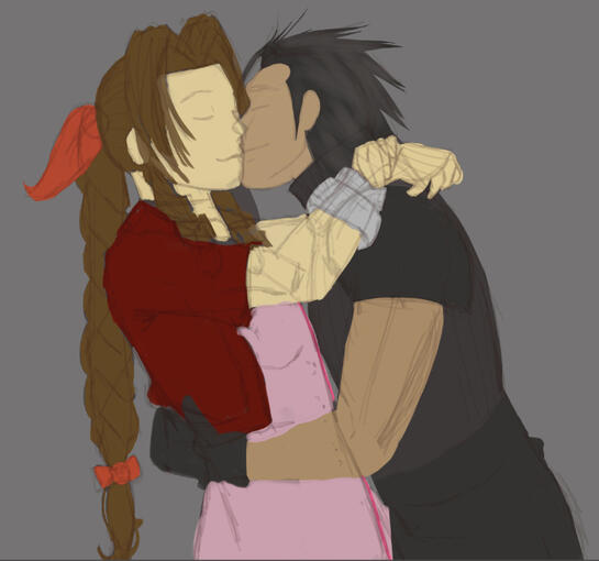 Aerith and Zack smooching